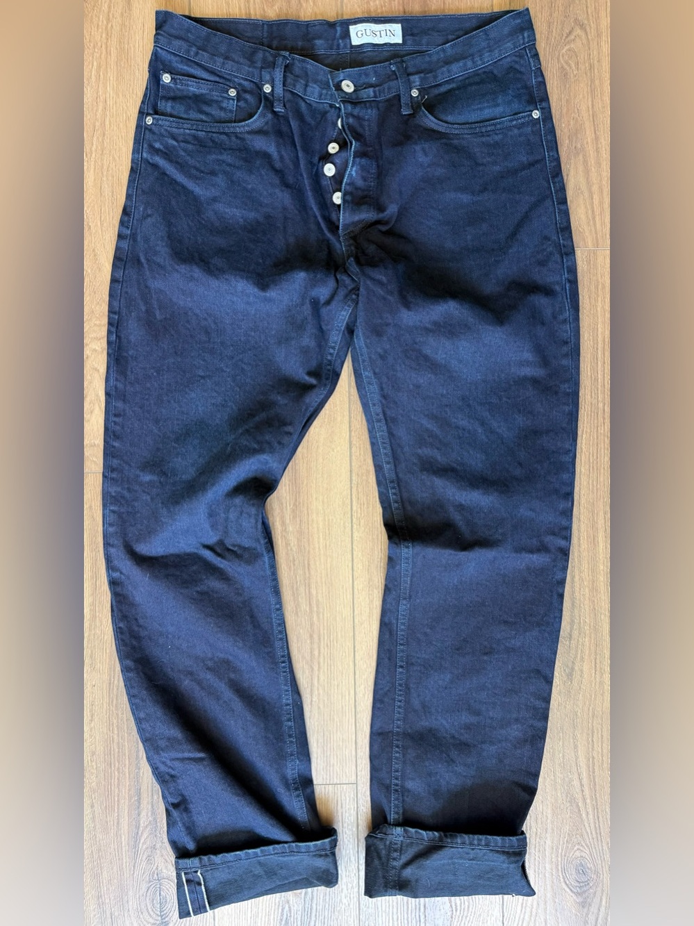 Gustin Jeans Straight Fit Raw Selvedge Denim Size 38x36 Made In USA